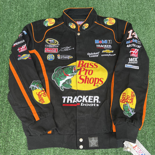 NWT VTG JH Designs Bass Pro Shops NASCAR Jacket Men’s Large – Tony Stewart #14 Black Racing