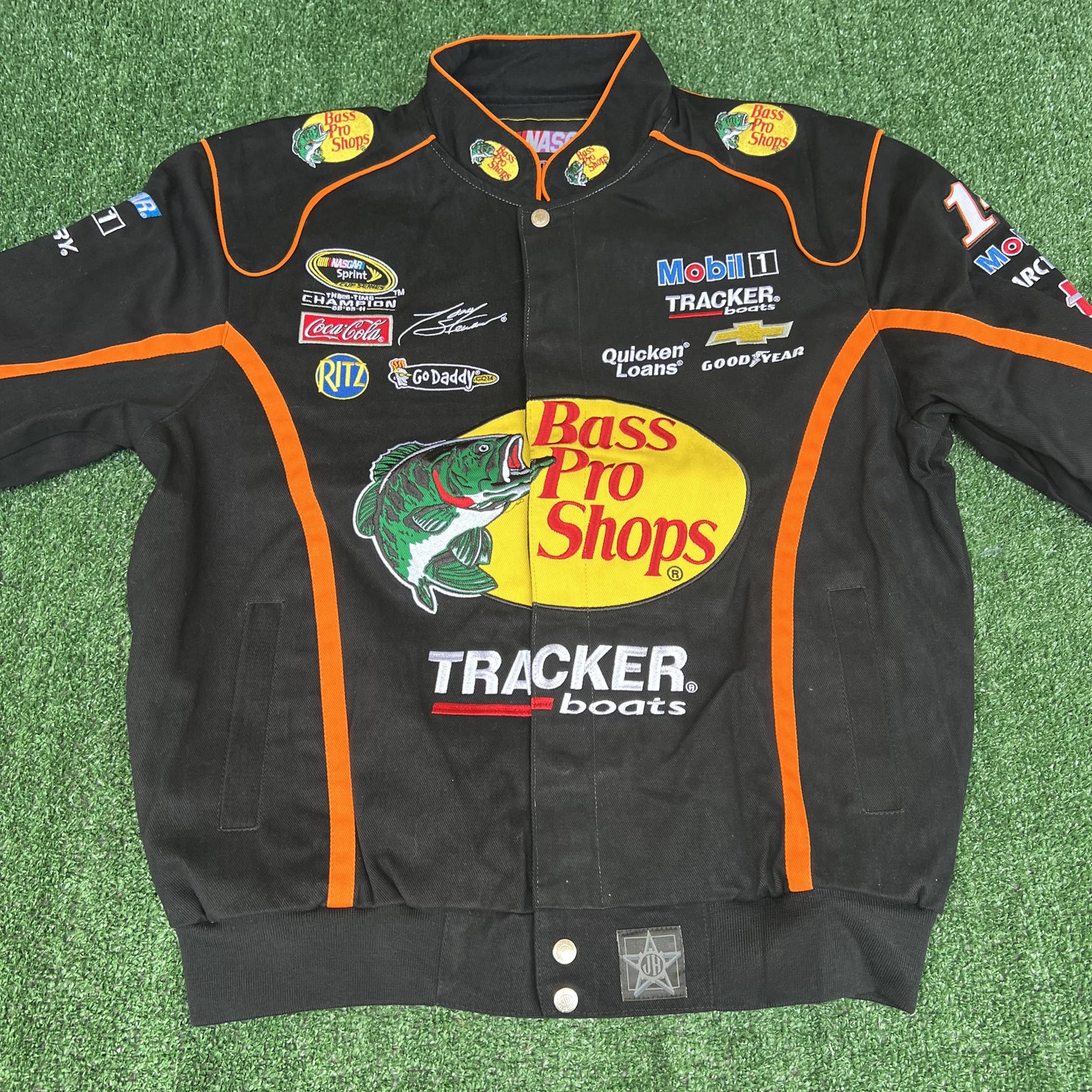 NWT VTG JH Designs Bass Pro Shops NASCAR Jacket Men’s Large – Tony Stewart #14 Black Racing