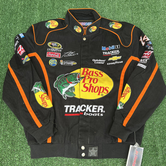 NWT VTG JH Designs Bass Pro Shops NASCAR Jacket Men’s Large – Tony Stewart #14 Black Racing