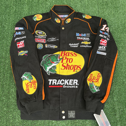 NWT VTG JH Designs Bass Pro Shops NASCAR Jacket Men’s Large – Tony Stewart #14 Black Racing