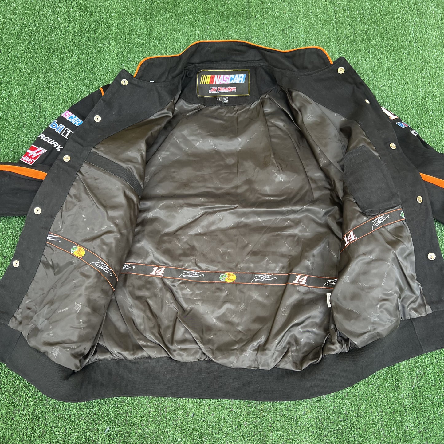 NWT VTG JH Designs Bass Pro Shops NASCAR Jacket Men’s Large – Tony Stewart #14 Black Racing