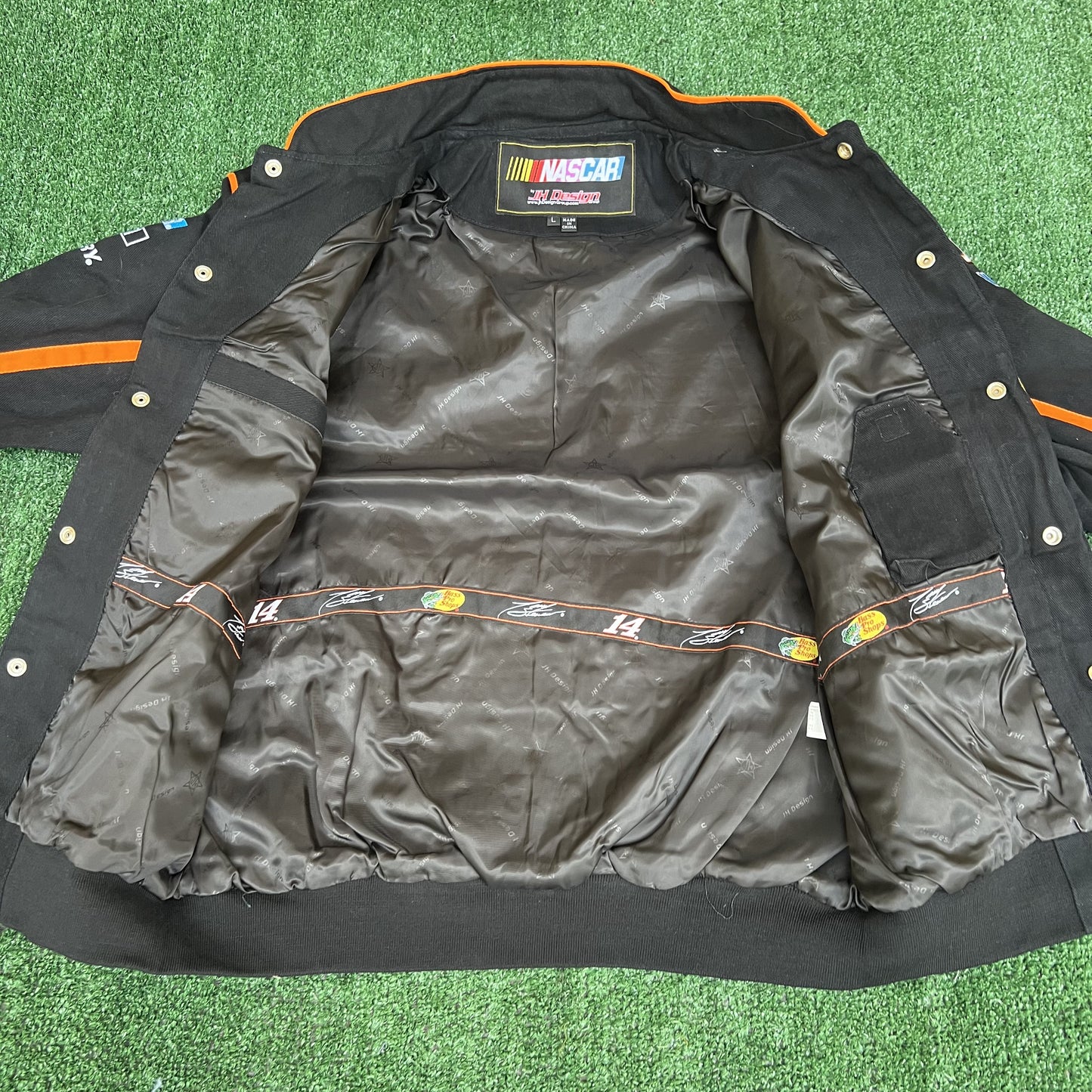 NWT VTG JH Designs Bass Pro Shops NASCAR Jacket Men’s Large – Tony Stewart #14 Black Racing