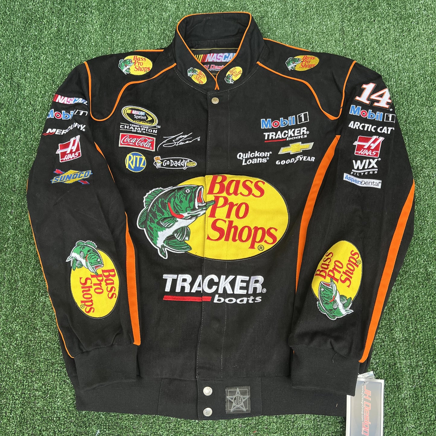 NWT VTG JH Designs Bass Pro Shops NASCAR Jacket Men’s Large – Tony Stewart #14 Black Racing