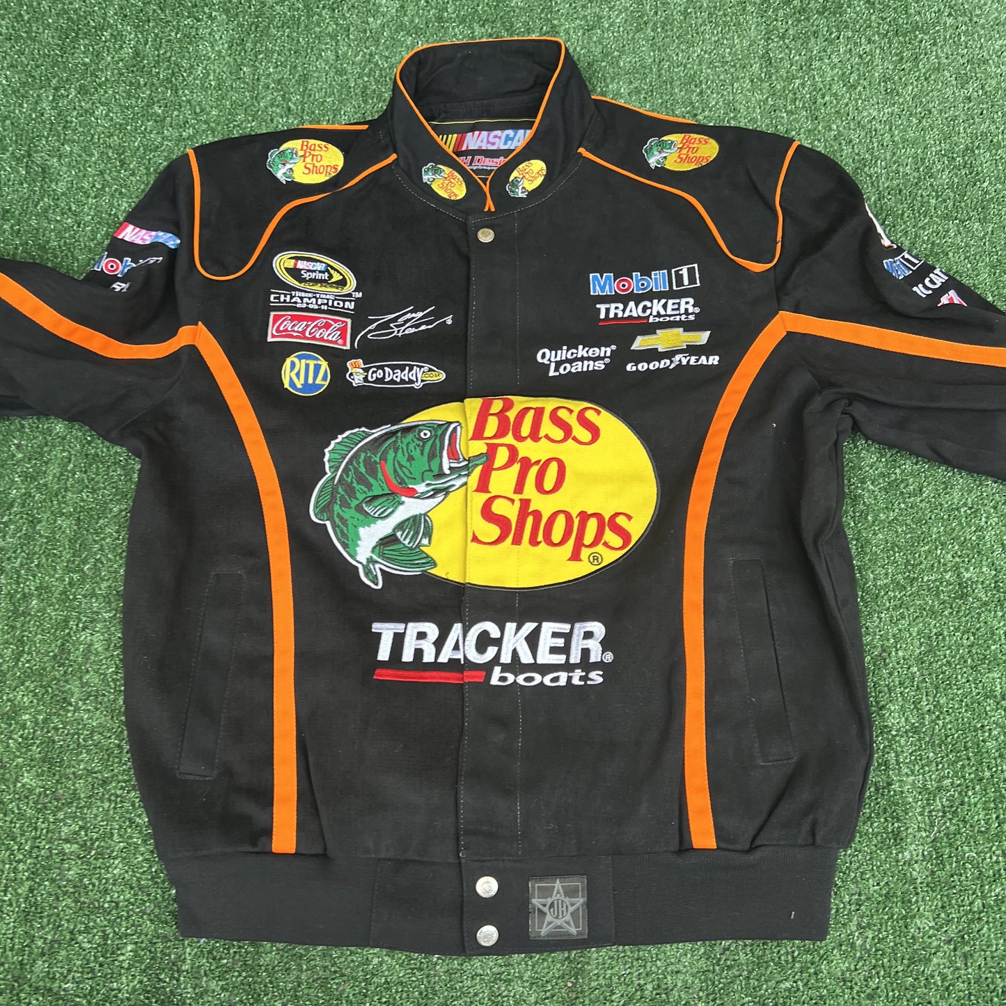 NWT VTG JH Designs Bass Pro Shops NASCAR Jacket Men’s Large – Tony Stewart #14 Black Racing