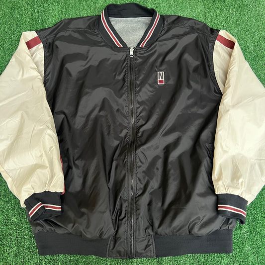 Vintage 90s Men's Nike Reversible Bomber Jacket Black Burgundy White Tag - 2XL