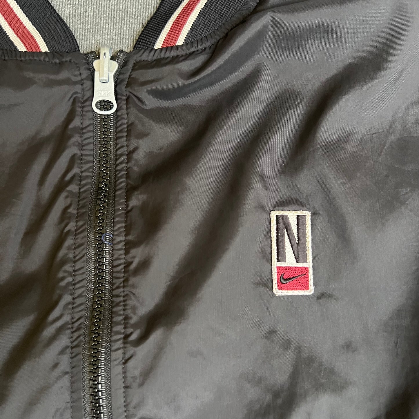 Vintage 90s Men's Nike Reversible Bomber Jacket Black Burgundy White Tag - 2XL