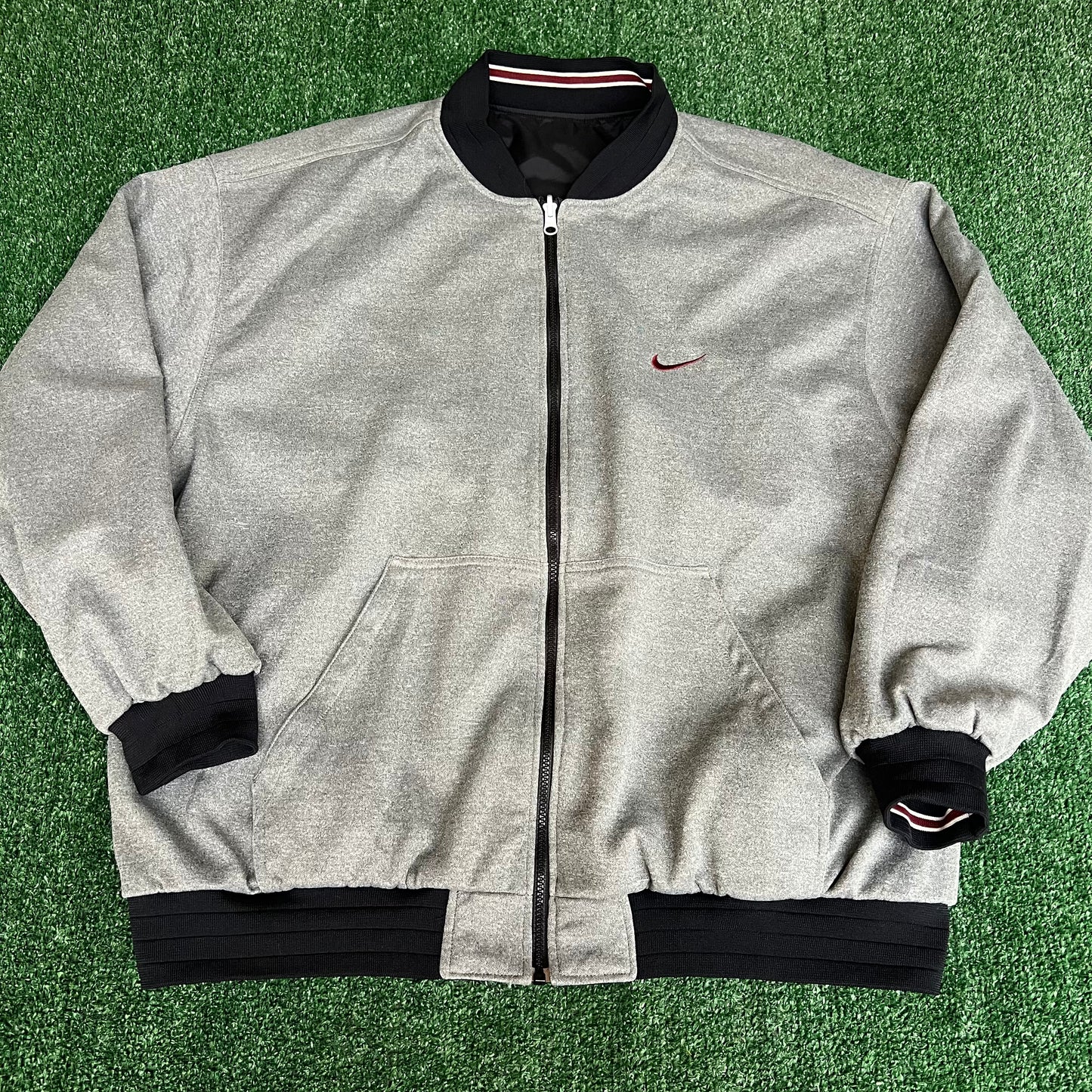 Vintage 90s Men's Nike Reversible Bomber Jacket Black Burgundy White Tag - 2XL