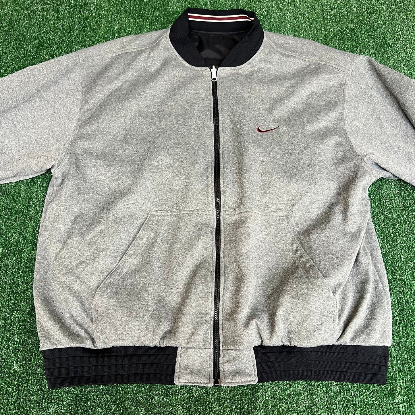 Vintage 90s Men's Nike Reversible Bomber Jacket Black Burgundy White Tag - 2XL