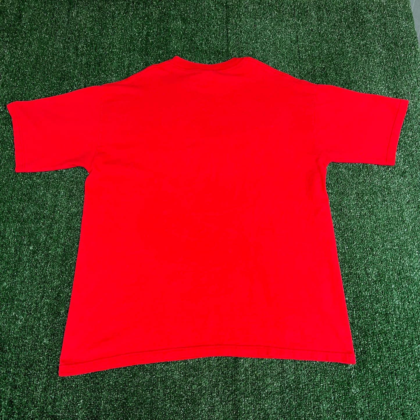 Vintage 90s Men's Riddell NFL Tampa Bay Buccaneers Red AOP Spellout T-Shirt - XL