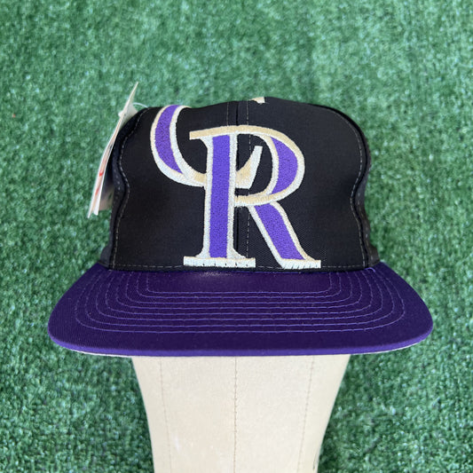 NWT VTG Logo Athletic Colorado Rockies Snapback Hat – Black Blockhead Logo, Gray Underbrim