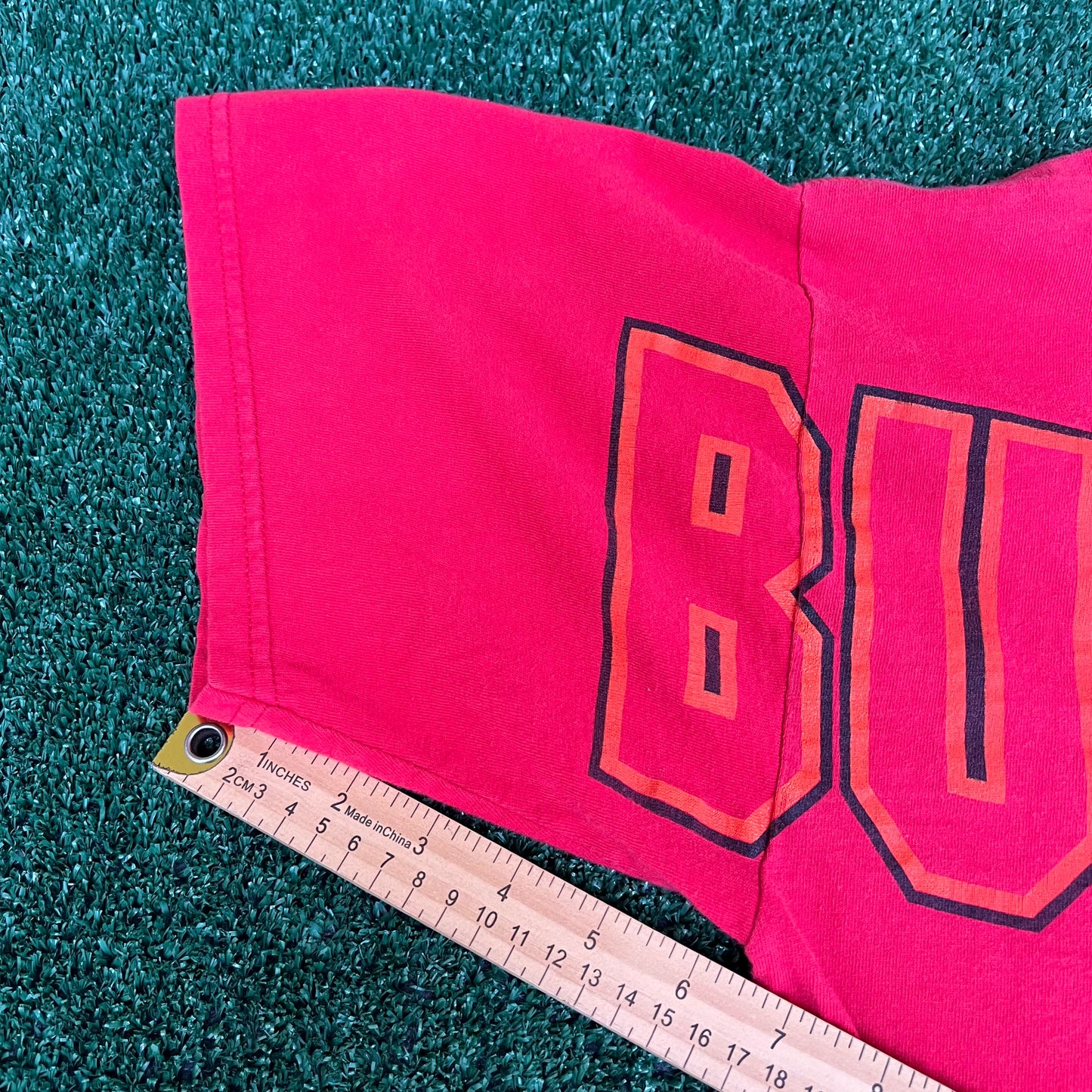 Vintage 90s Men's Riddell NFL Tampa Bay Buccaneers Red AOP Spellout T-Shirt XL