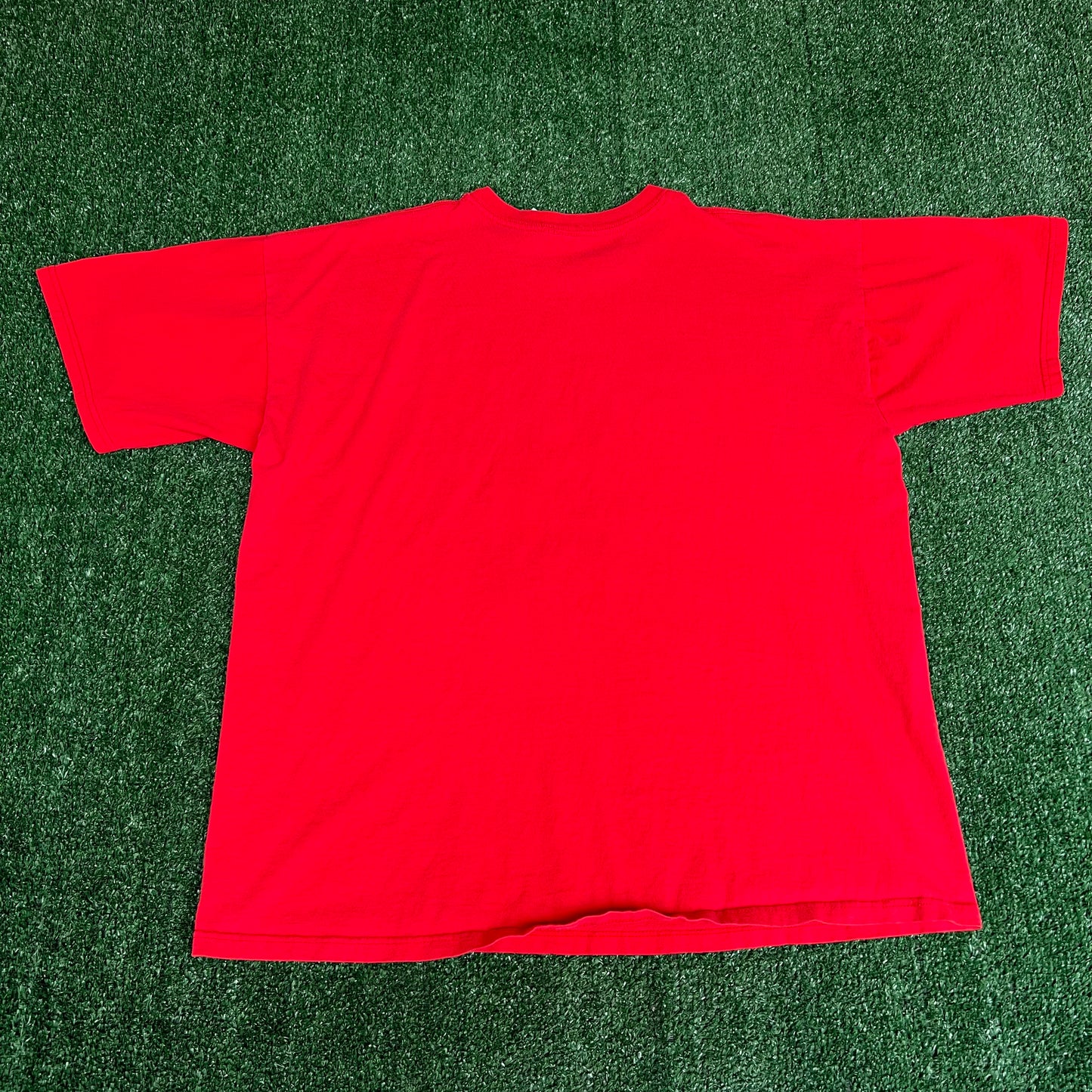 Vintage 90s Men's Riddell NFL Tampa Bay Buccaneers Red AOP Spellout T-Shirt XL