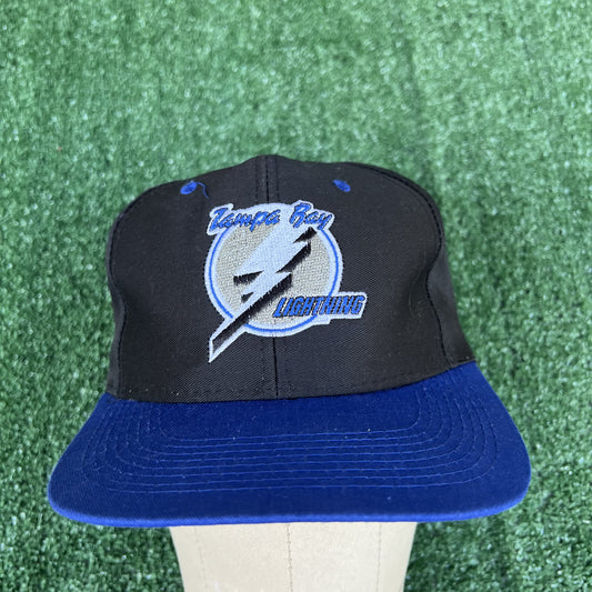 Vintage Tampa Bay Lightning Snapback Hat – Logo 7 Black NHL 90s Hockey Cap