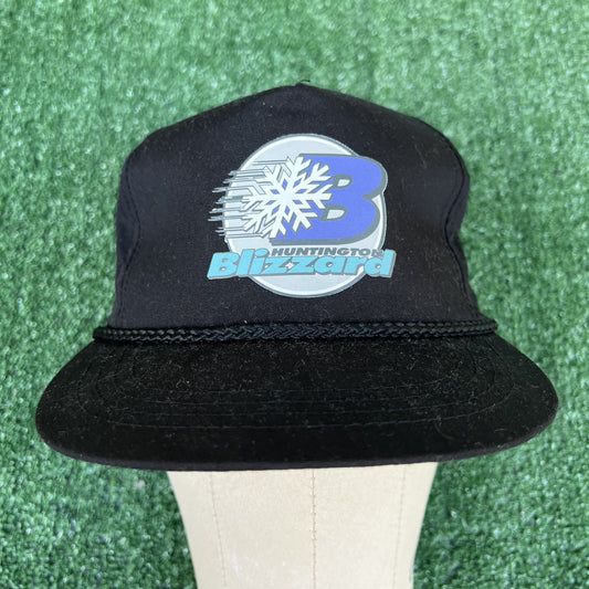 Vintage Huntington Blizzard ECHL Snapback Trucker Hat – 90s Black Rope Style