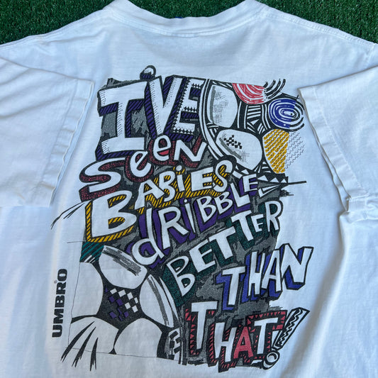 Vintage 90s Men's Umbro Trash Talk Soccer Dribble White T-Shirt XL AND 1 Style