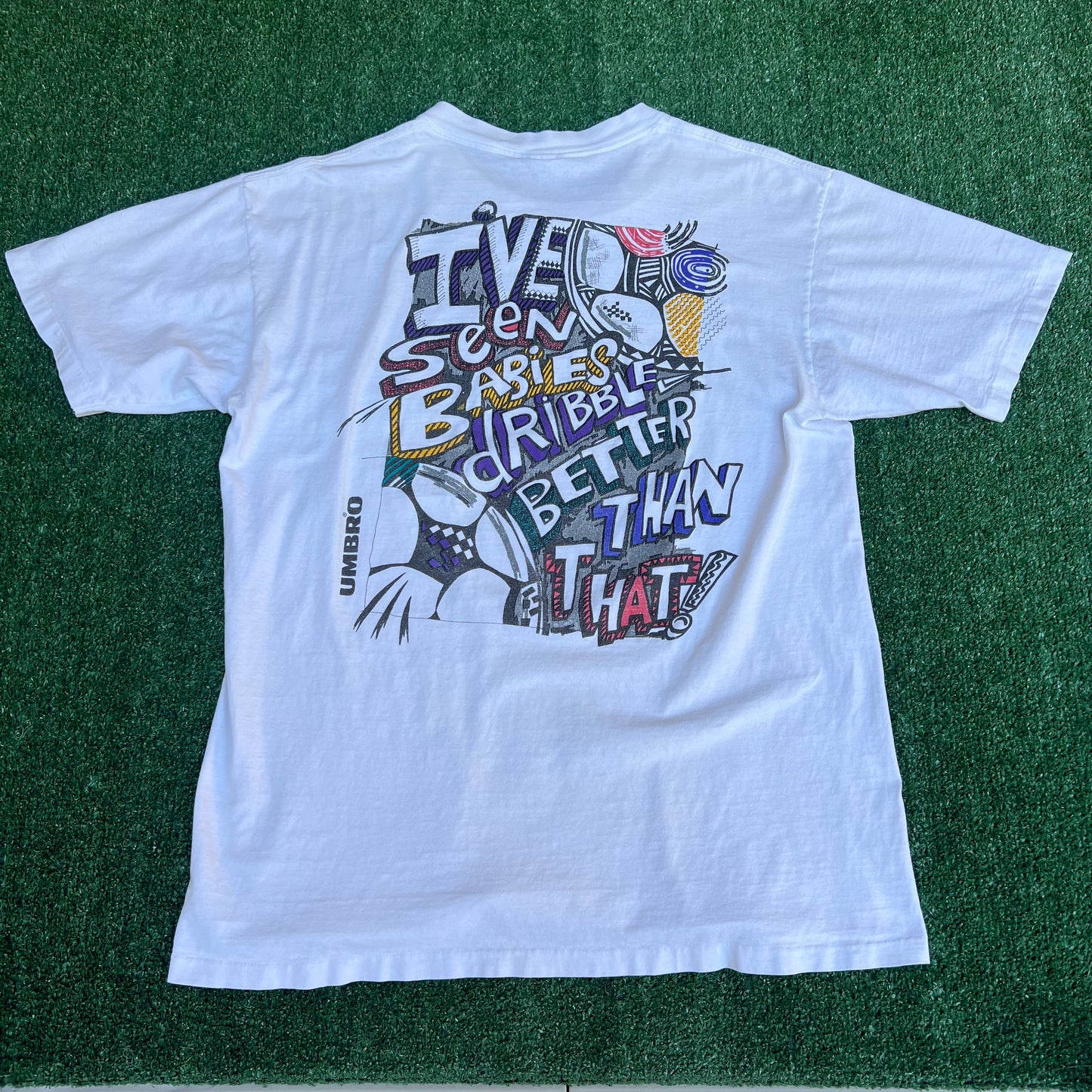 Vintage 90s Men's Umbro Trash Talk Soccer Dribble White T-Shirt XL AND 1 Style