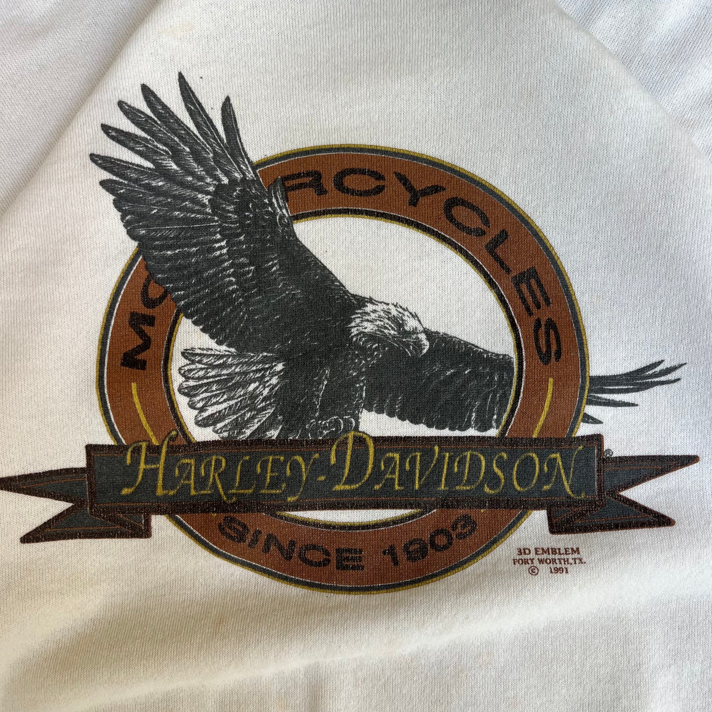 VTG 90s 3D Emblem Harley-Davidson Eagle White Stained Crewneck Sweatshirt Large