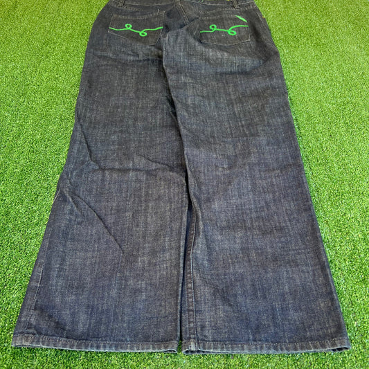 Vintage Y2K Men's LRG Indigo Blue Embroidered Jeans Relaxed Baggy Straight 38x32
