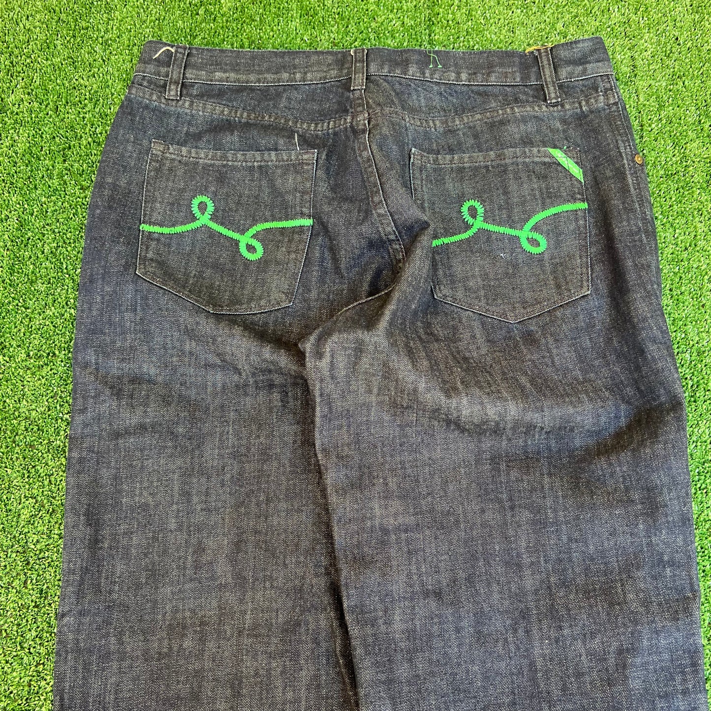 Vintage Y2K Men's LRG Indigo Blue Embroidered Jeans Relaxed Baggy Straight 38x32