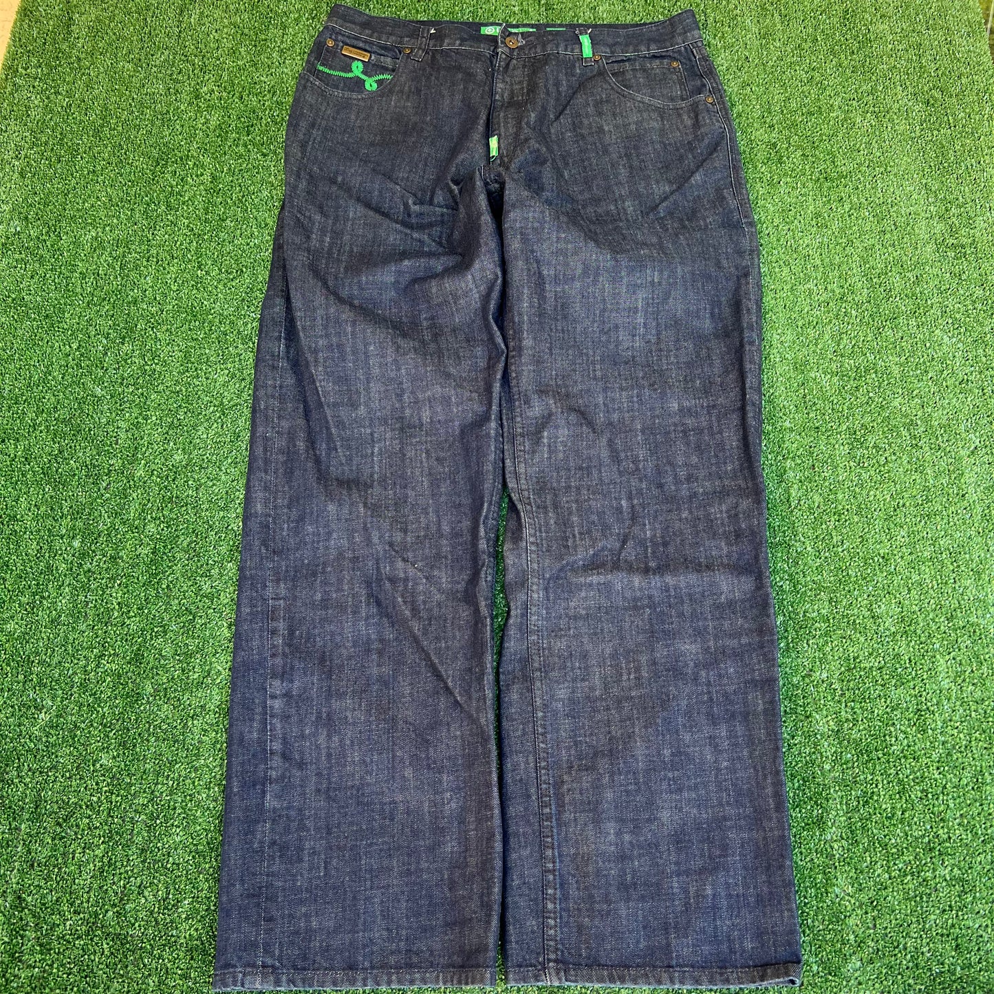 Vintage Y2K Men's LRG Indigo Blue Embroidered Jeans Relaxed Baggy Straight 38x32