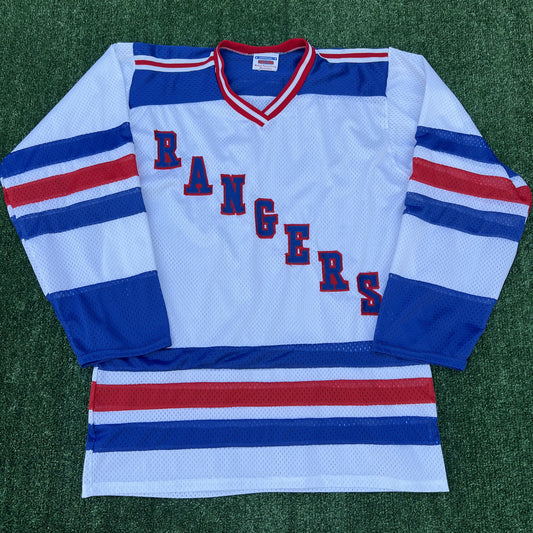 Vintage New York Rangers NHL Jersey Mens Large White Stitched Hockey USA 80s