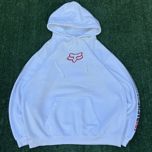 Vintage Fox Racing Hoodie Mens Large White Boxy Motocross Travis Scott Y2K 00s