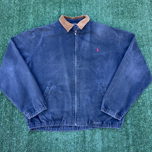Vintage Polo Ralph Lauren Harrington Jacket Medium Faded Black Corduroy Collar 90s