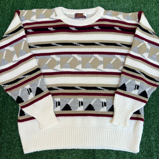 VTG 90s Men's Atlas 3D Knit White Garnet Gold FSU Coogi Grandpa Style Sweater XL