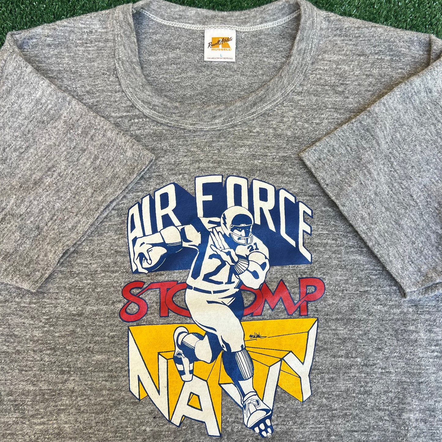 VTG 70s Men US Air Force Football Stomps Vs. US Naval Academy Gray T-Shirt Large