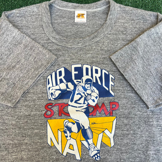 VTG 70s Men US Air Force Football Stomps Vs. US Naval Academy Gray T-Shirt Large