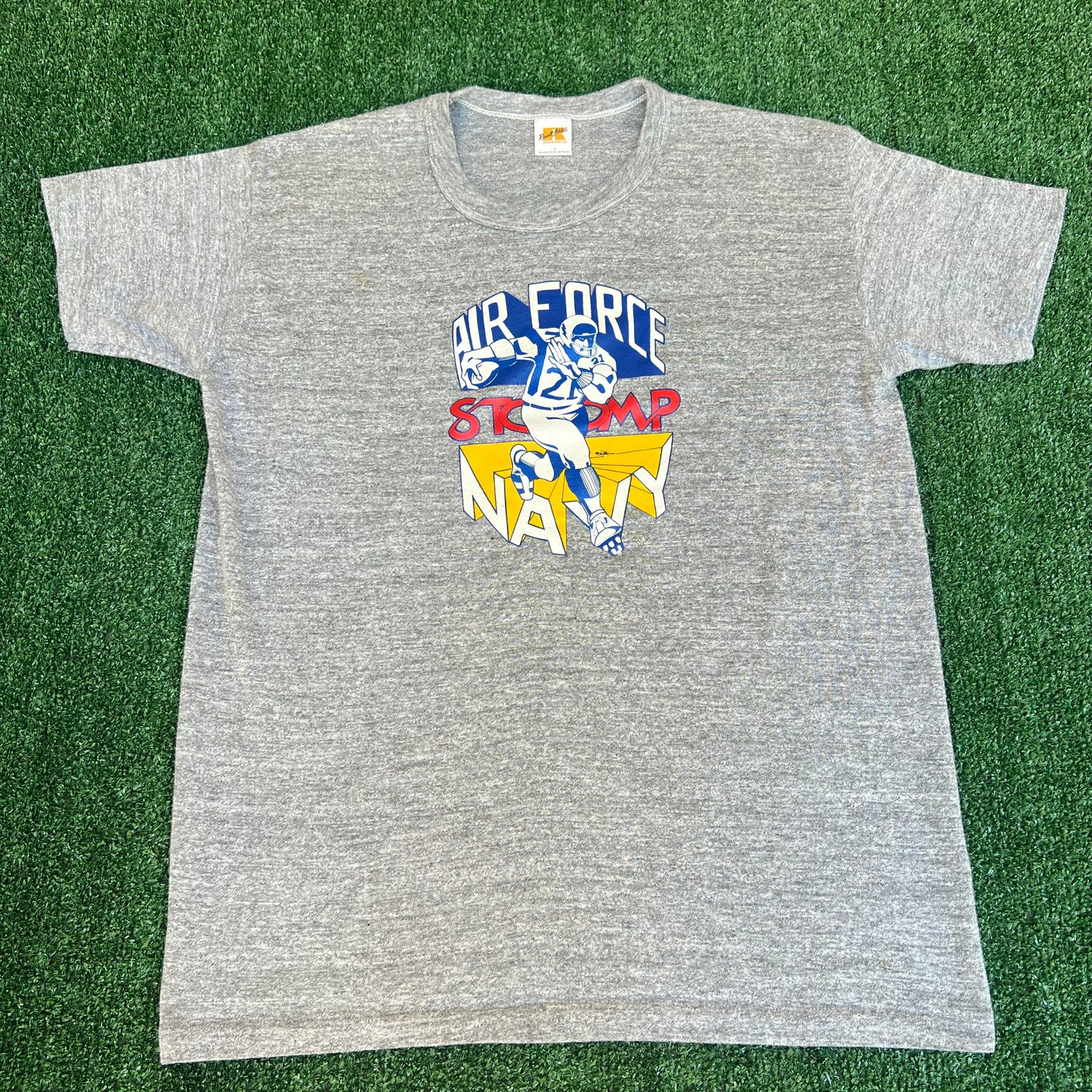 VTG 70s Men US Air Force Football Stomps Vs. US Naval Academy Gray T-Shirt Large
