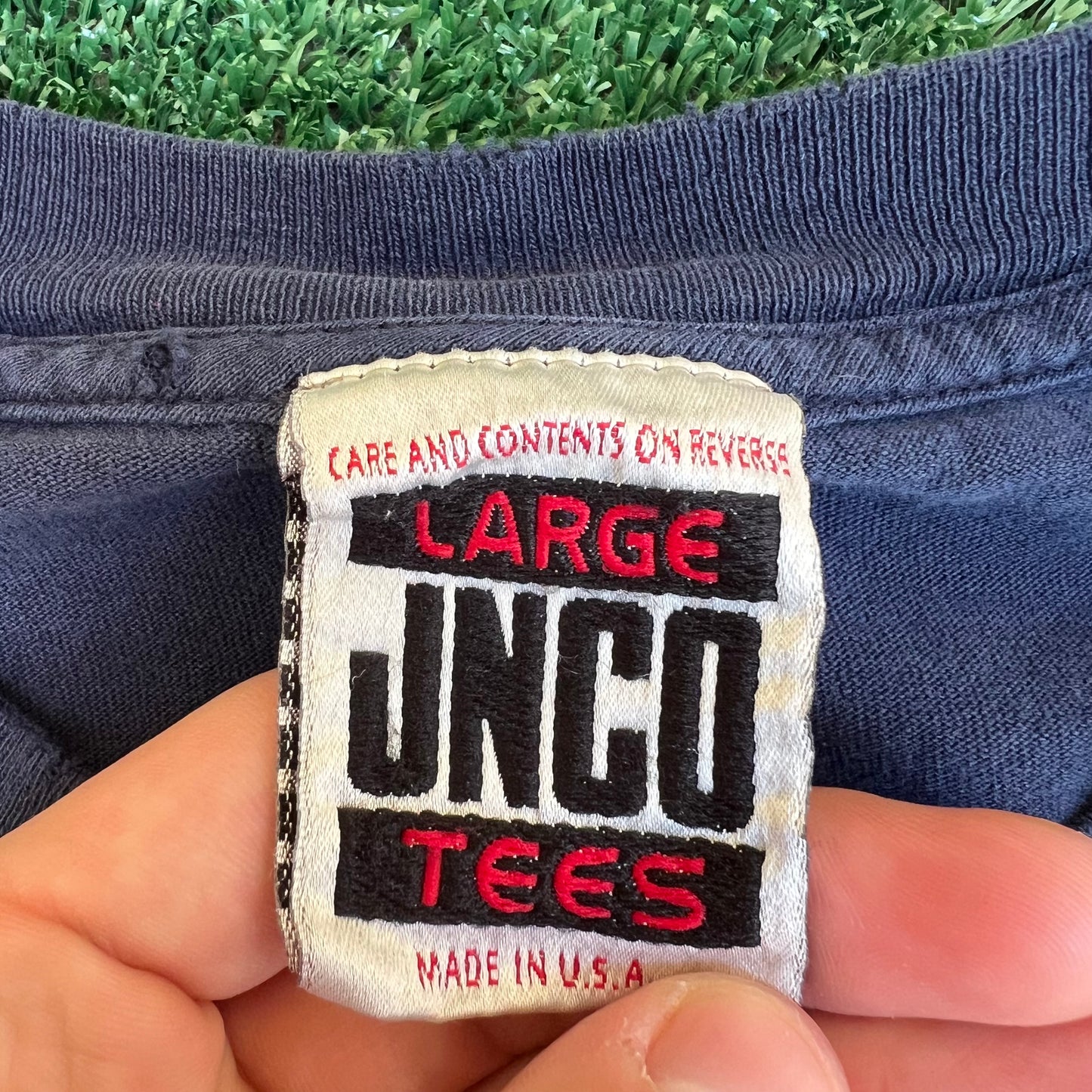 Vintage 90s Men's JNCO Donkey Faded Navy Blue Skater Oversized T-Shirt Large USA
