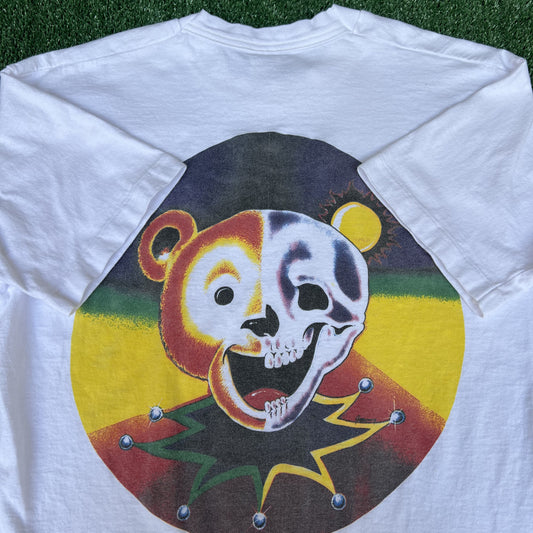 VTG 90s Men's Grateful Dead Band Joker Skull Bear Peace White T-Shirt Large USA