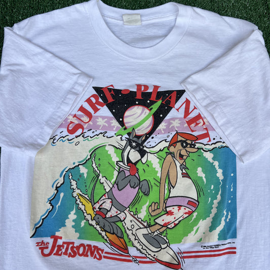VTG 80s Men's The Jetsons Cartoon TV Show Promo Surf Planet White T-Shirt Medium