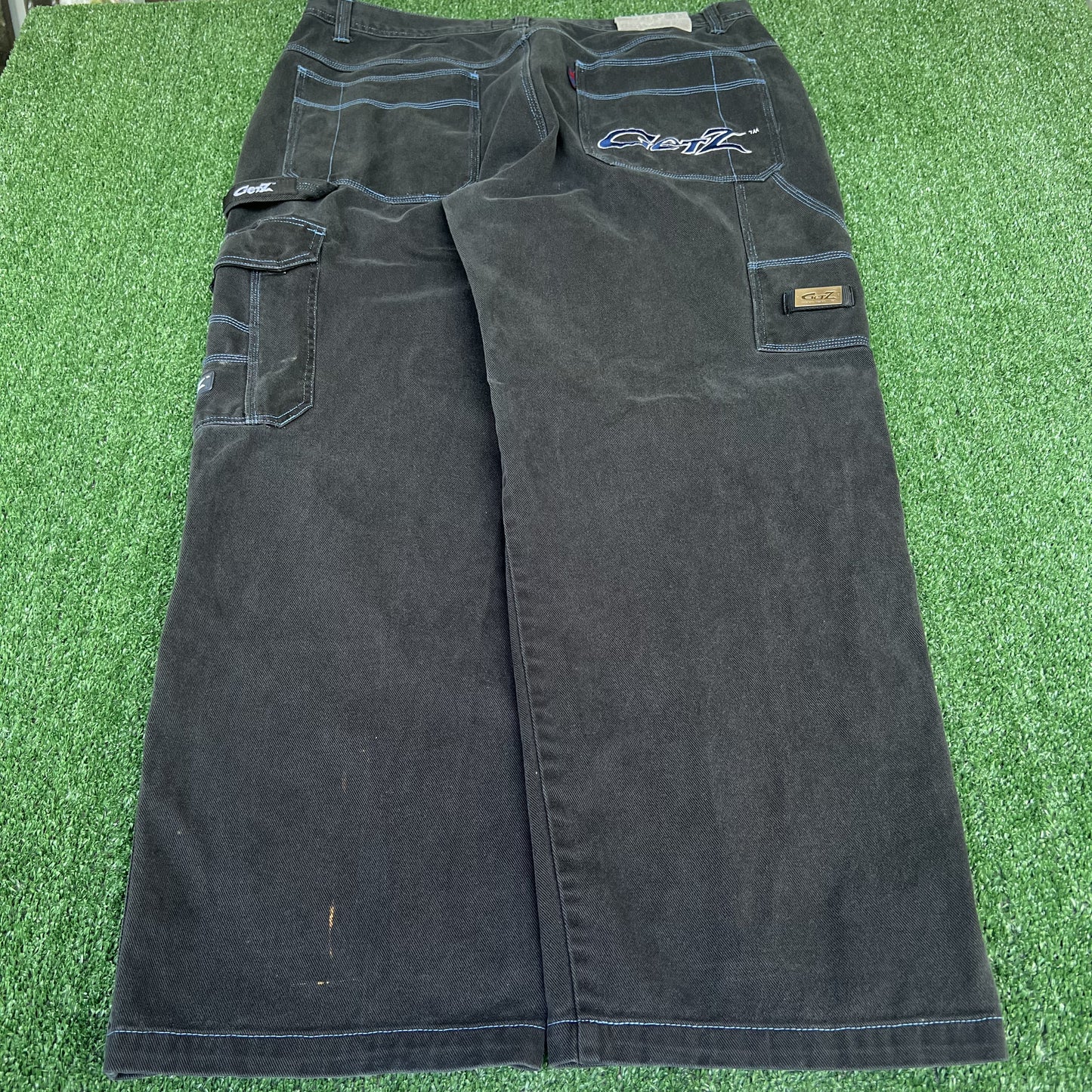 Vintage 90s Y2K GetZ Embroidered Wide-Leg Baggy Carpenter Black Jeans 40x30"