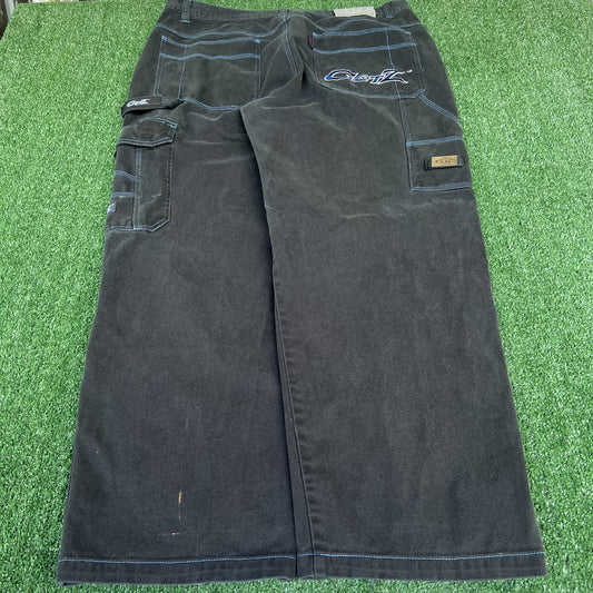 Vintage 90s Y2K GetZ Embroidered Wide-Leg Baggy Carpenter Black Jeans 40x30"