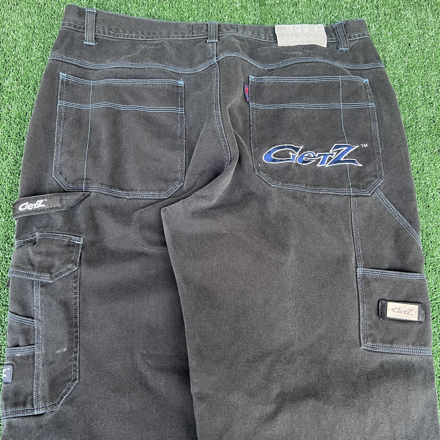 Vintage 90s Y2K GetZ Embroidered Wide-Leg Baggy Carpenter Black Jeans 40x30"