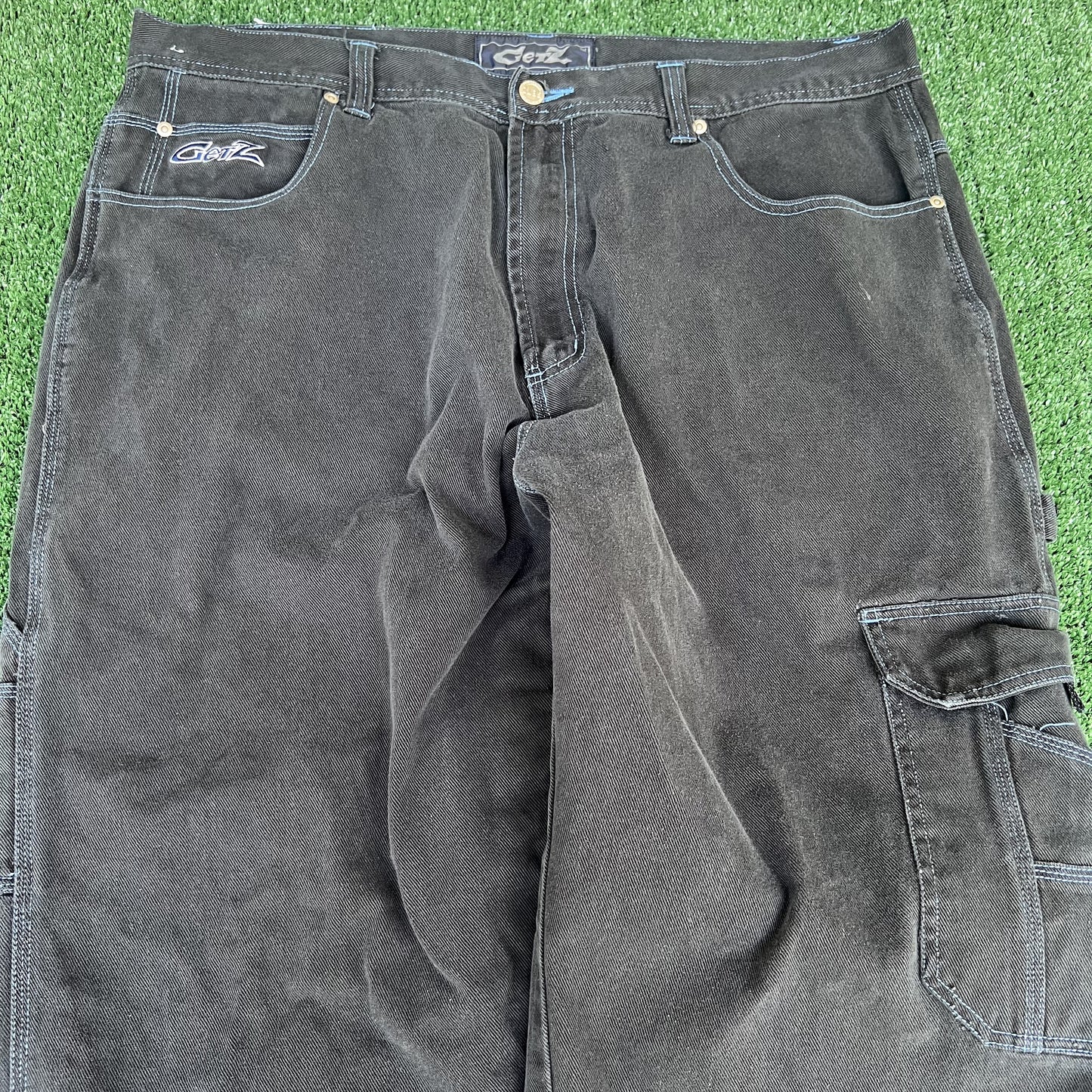Vintage 90s Y2K GetZ Embroidered Wide-Leg Baggy Carpenter Black Jeans 40x30"