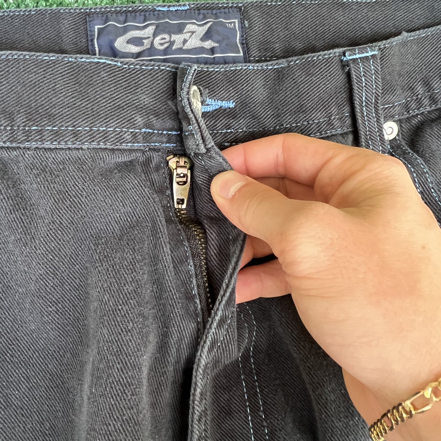Vintage 90s Y2K GetZ Embroidered Wide-Leg Baggy Carpenter Black Jeans 40x30"