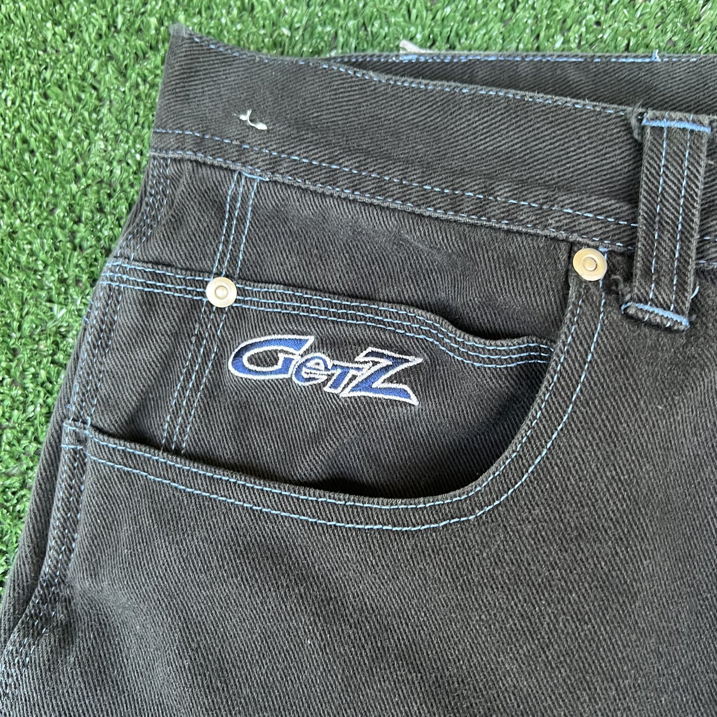 Vintage 90s Y2K GetZ Embroidered Wide-Leg Baggy Carpenter Black Jeans 40x30"