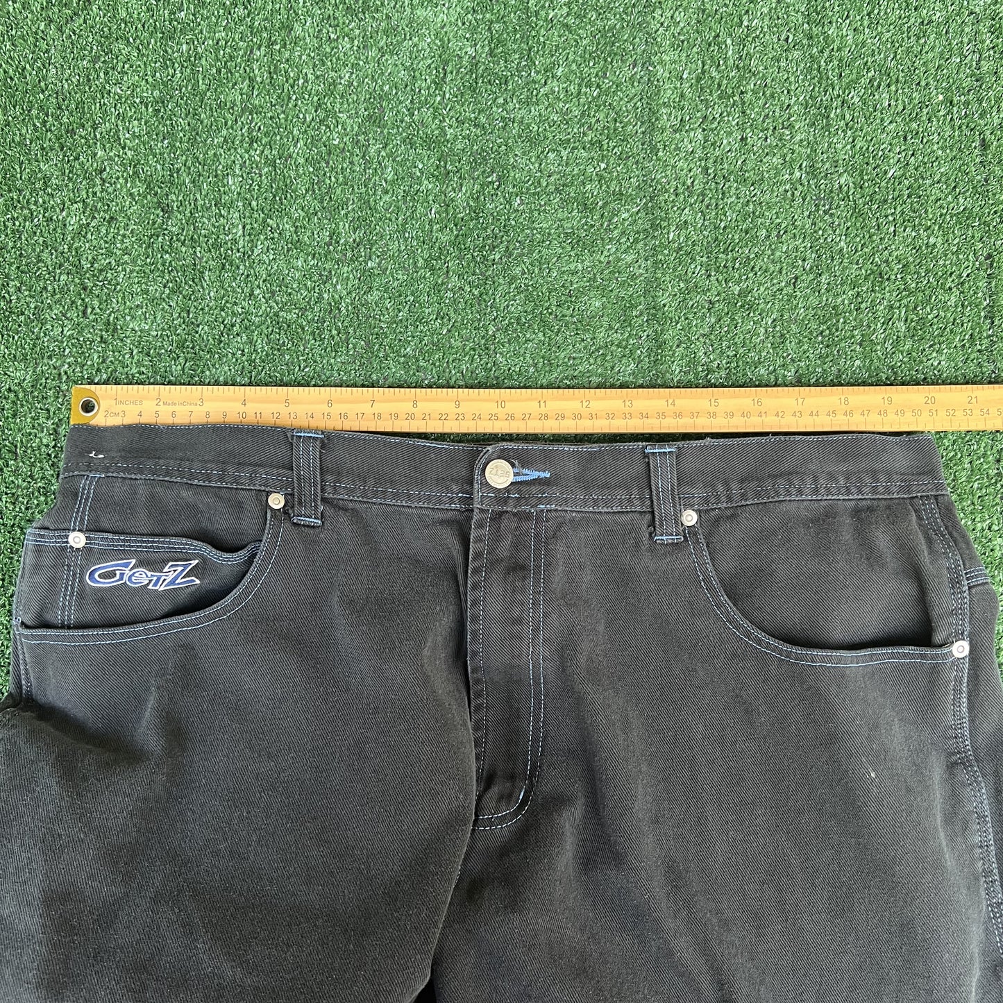 Vintage 90s Y2K GetZ Embroidered Wide-Leg Baggy Carpenter Black Jeans 40x30"