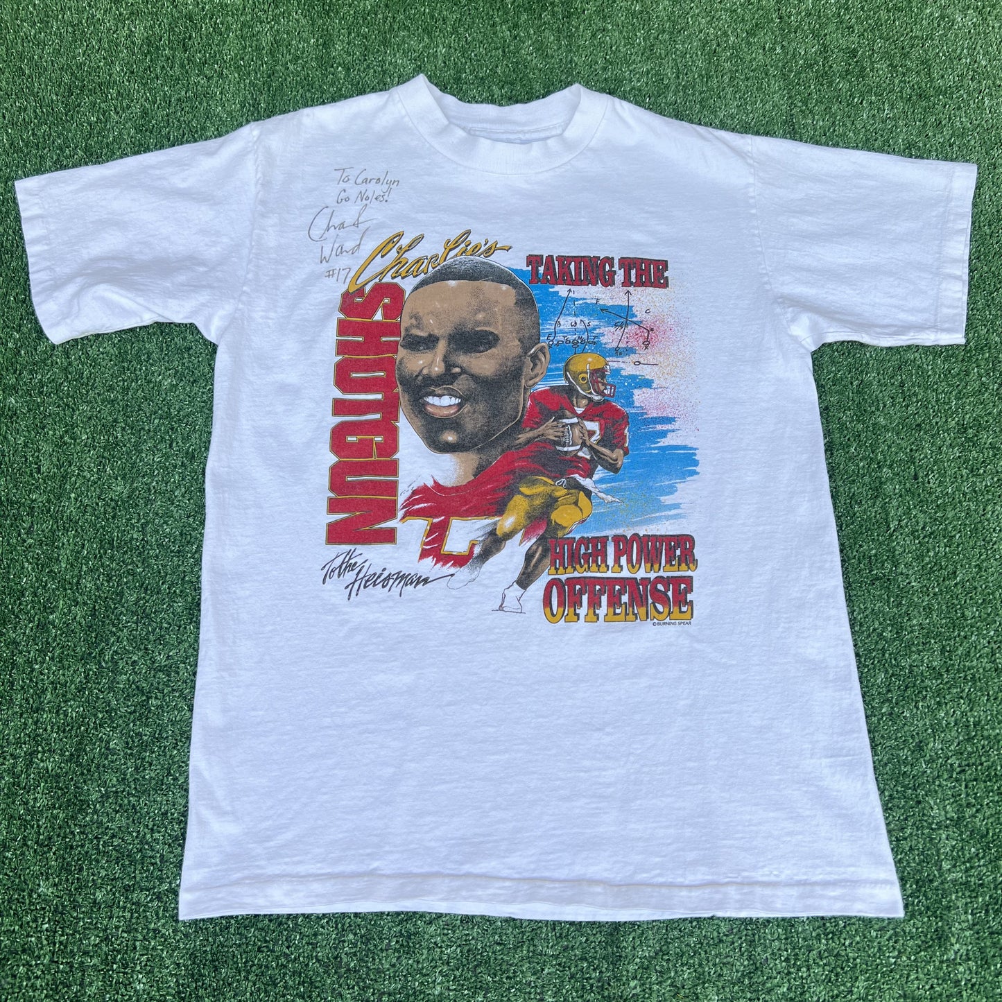 VTG 90s Mens Florida State Seminoles FSU Charlie Ward Signed White T-Shirt Large