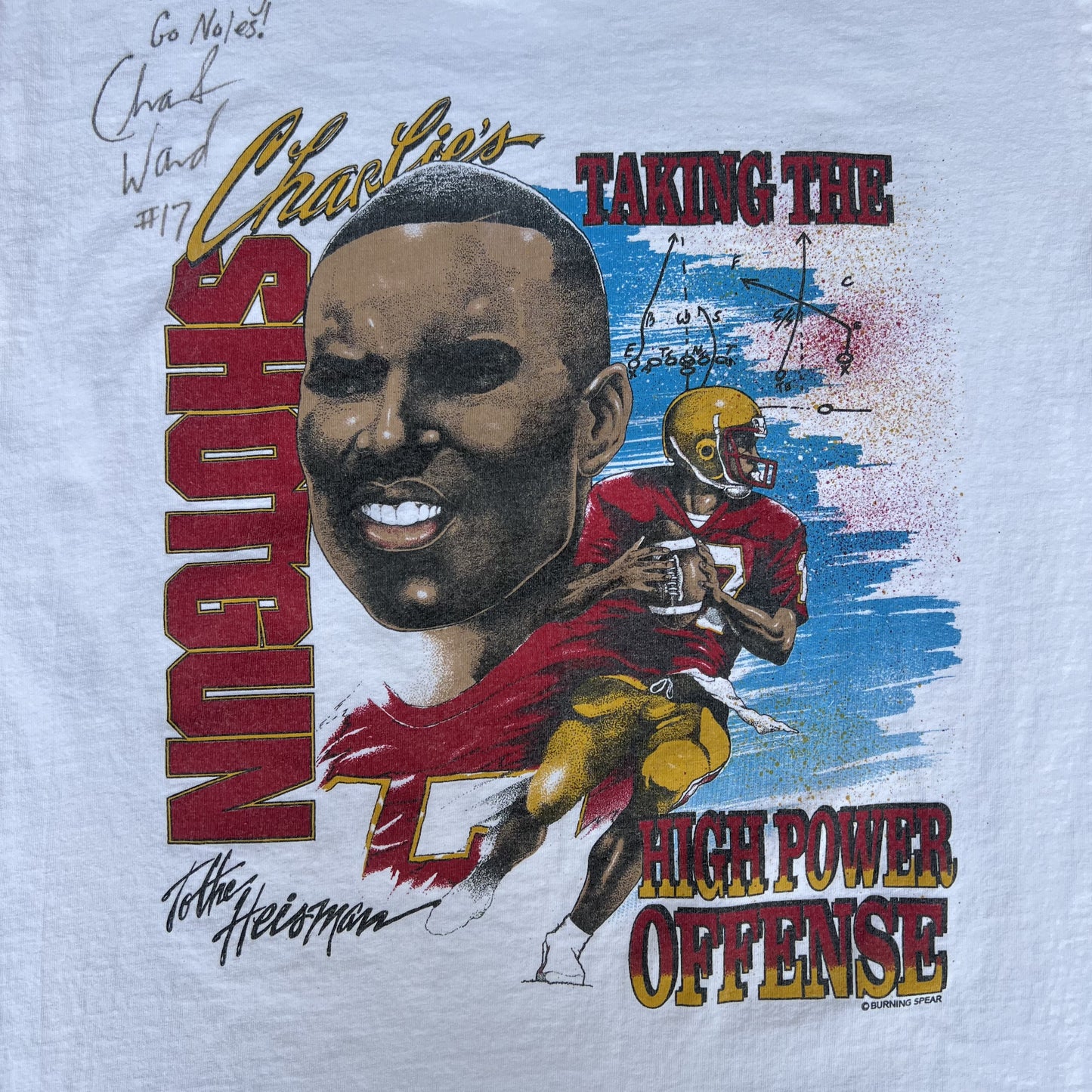 VTG 90s Mens Florida State Seminoles FSU Charlie Ward Signed White T-Shirt Large