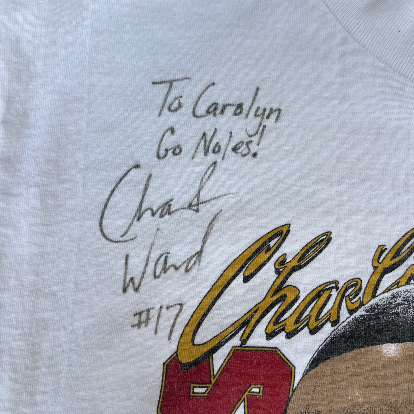 VTG 90s Mens Florida State Seminoles FSU Charlie Ward Signed White T-Shirt Large