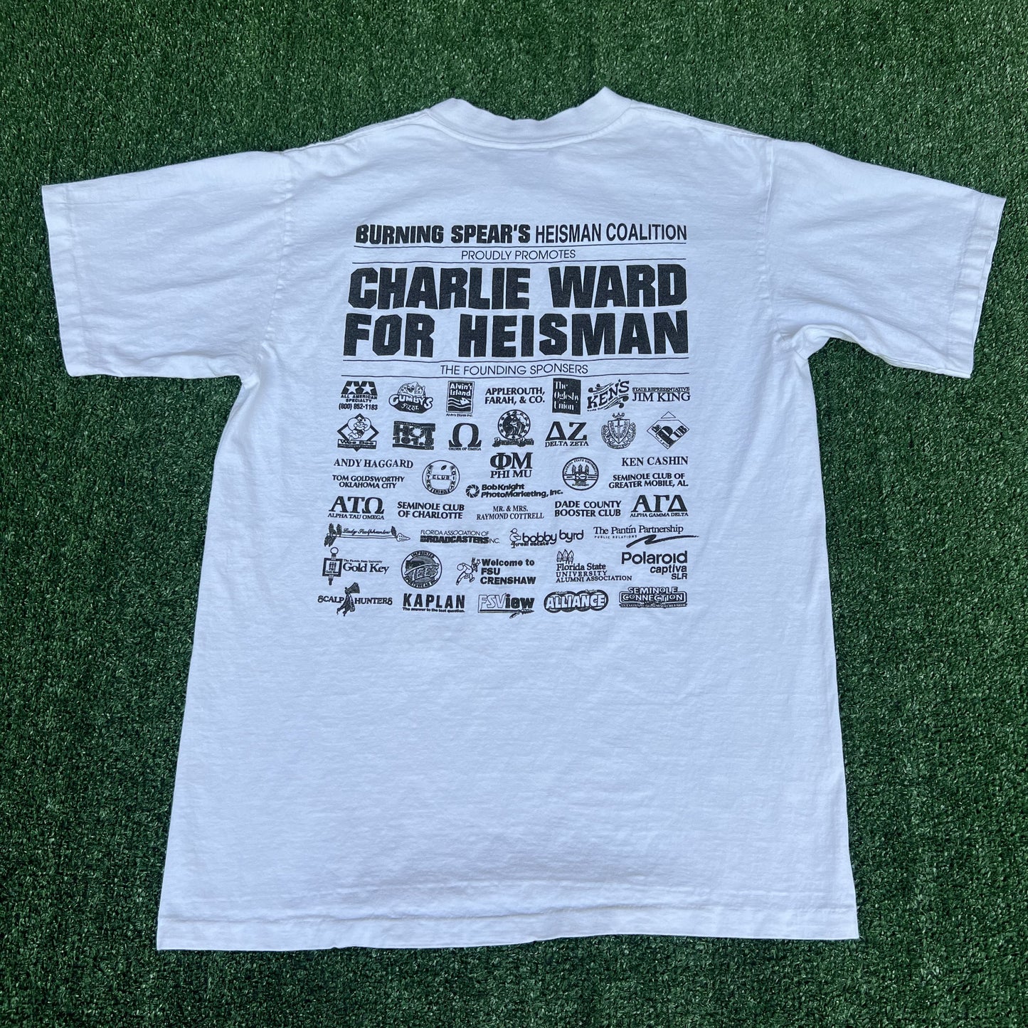VTG 90s Mens Florida State Seminoles FSU Charlie Ward Signed White T-Shirt Large