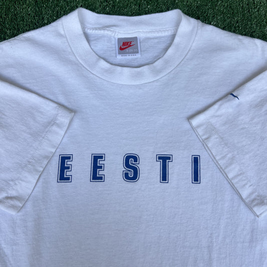 VTG 90s Men's Nike Eesti Estonia Soccer Team White Gray Tag T-Shirt Small 35-37