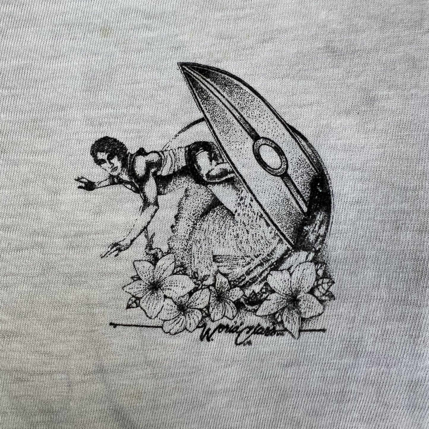 VTG 80s Women's World Class Inc Surf Parrot Blue White T-Shirt Small Crop 15x23"