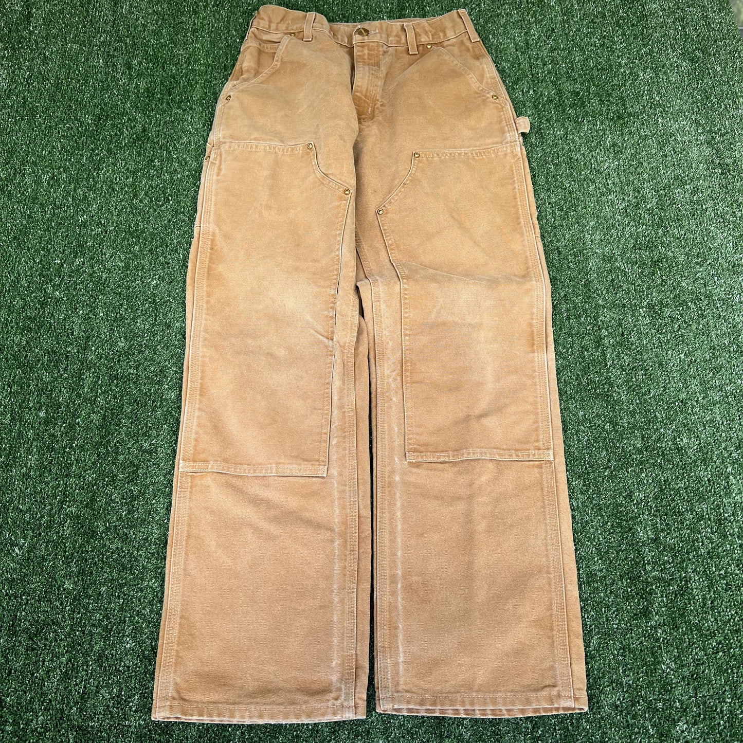 Men's Carhartt B01 BRN Double Knee Canvas Carpenter Faded Brown Pants 30x32 USA