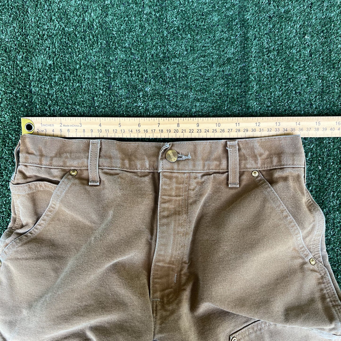 Men's Carhartt B01 BRN Double Knee Canvas Carpenter Faded Brown Pants 30x32 USA