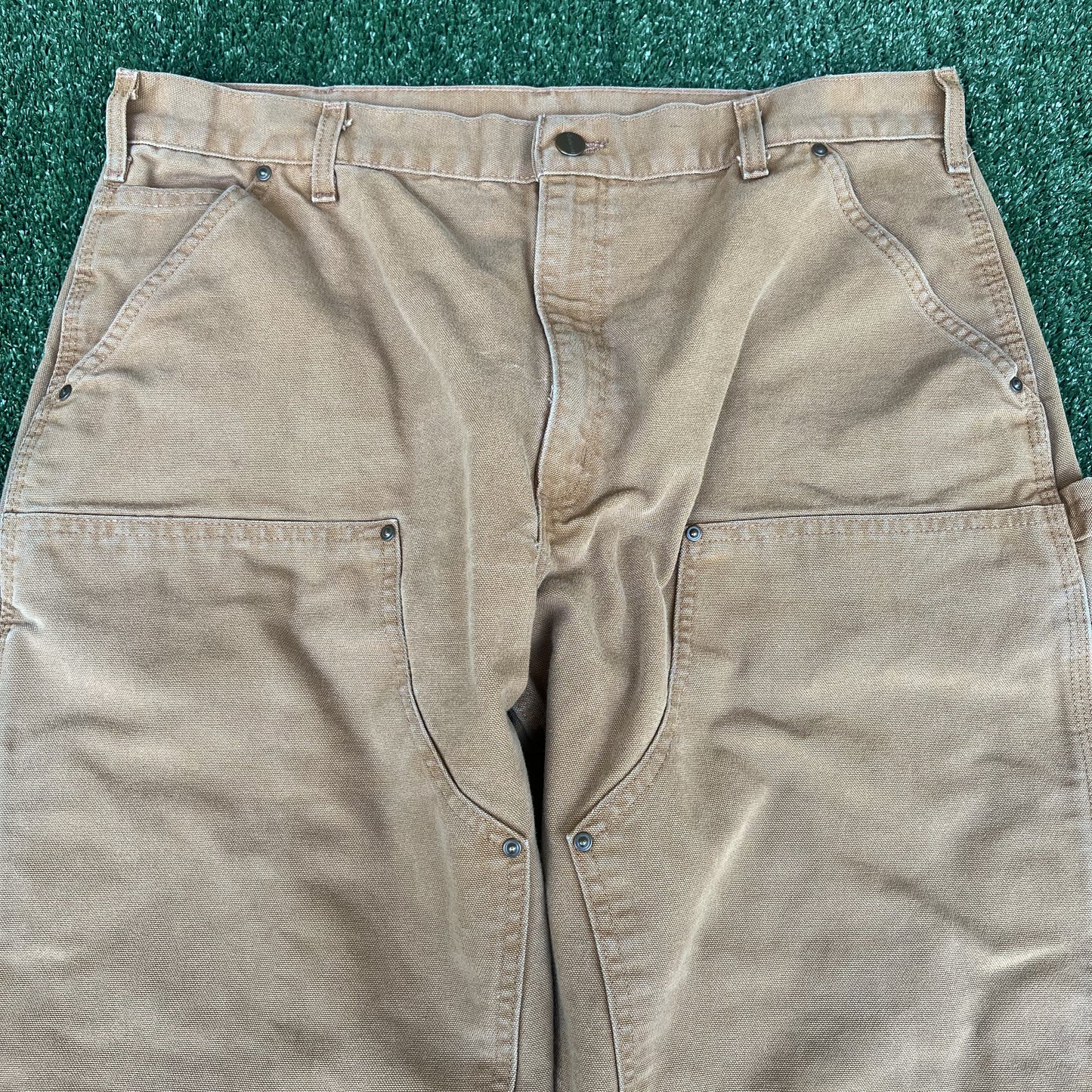 Men's Carhartt B136 BRN Dungaree Fit Double Knee Carpenter Canvas Pants 38x34